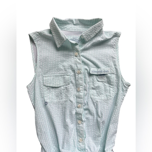 Vineyard Vines Performance Seersucker Mint White Romper Size 0 - Picture 4 of 9
